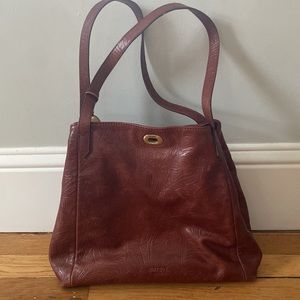 Stunning Margot authentic embossed leather bag in brandy EUC